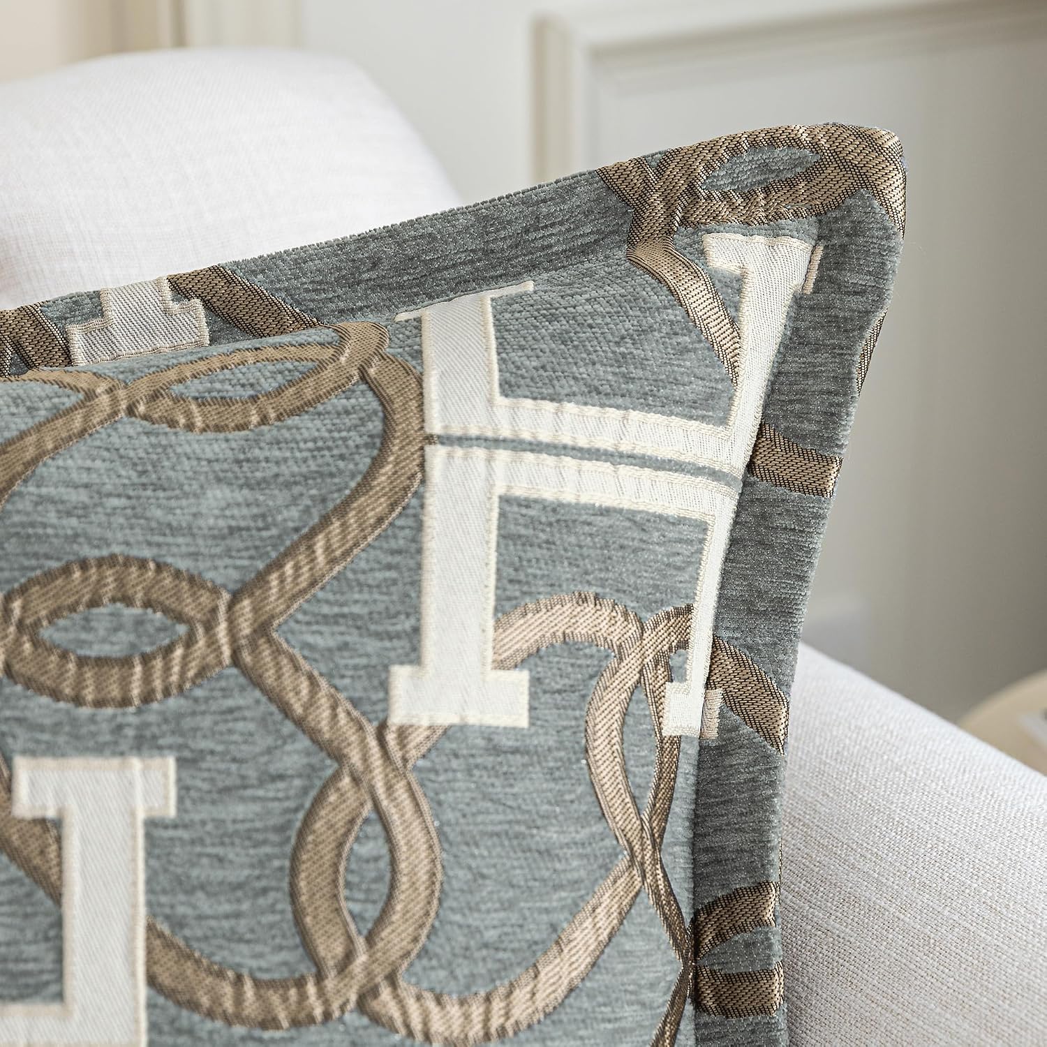 Modern Letter H Throw Pillow Covers 13x20 Inches, 1-Piece Chain Pattern Jacquard Lumbar Pillow Cover, Luxury Chic Decor Soft Chenille Pillowcase for Couch Sofa Living Room Chair(Gray)