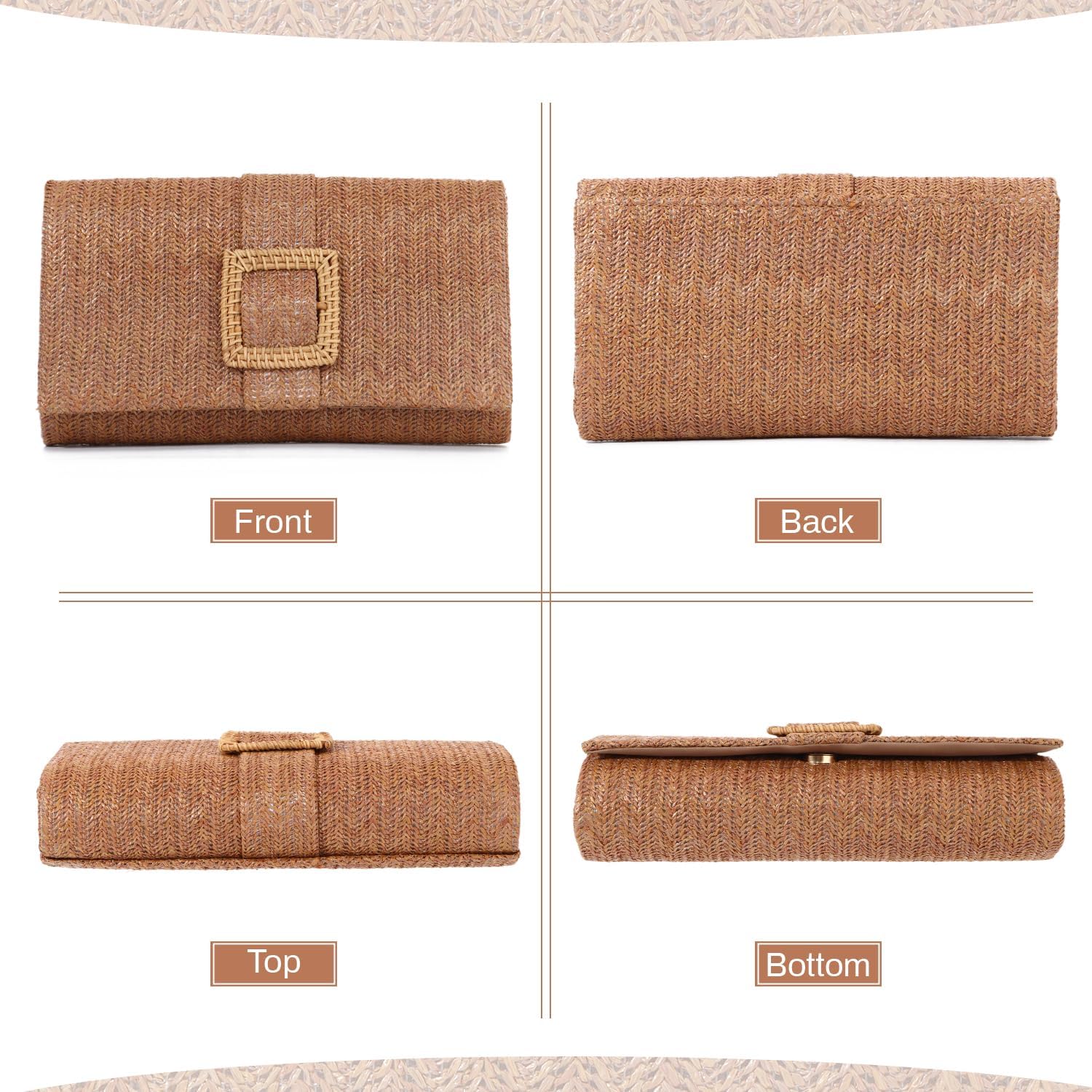 Straw Clutch Purse for Women Rattan Summer Evening Handbag Woven Beach Envelope Purse Raffia Handbag