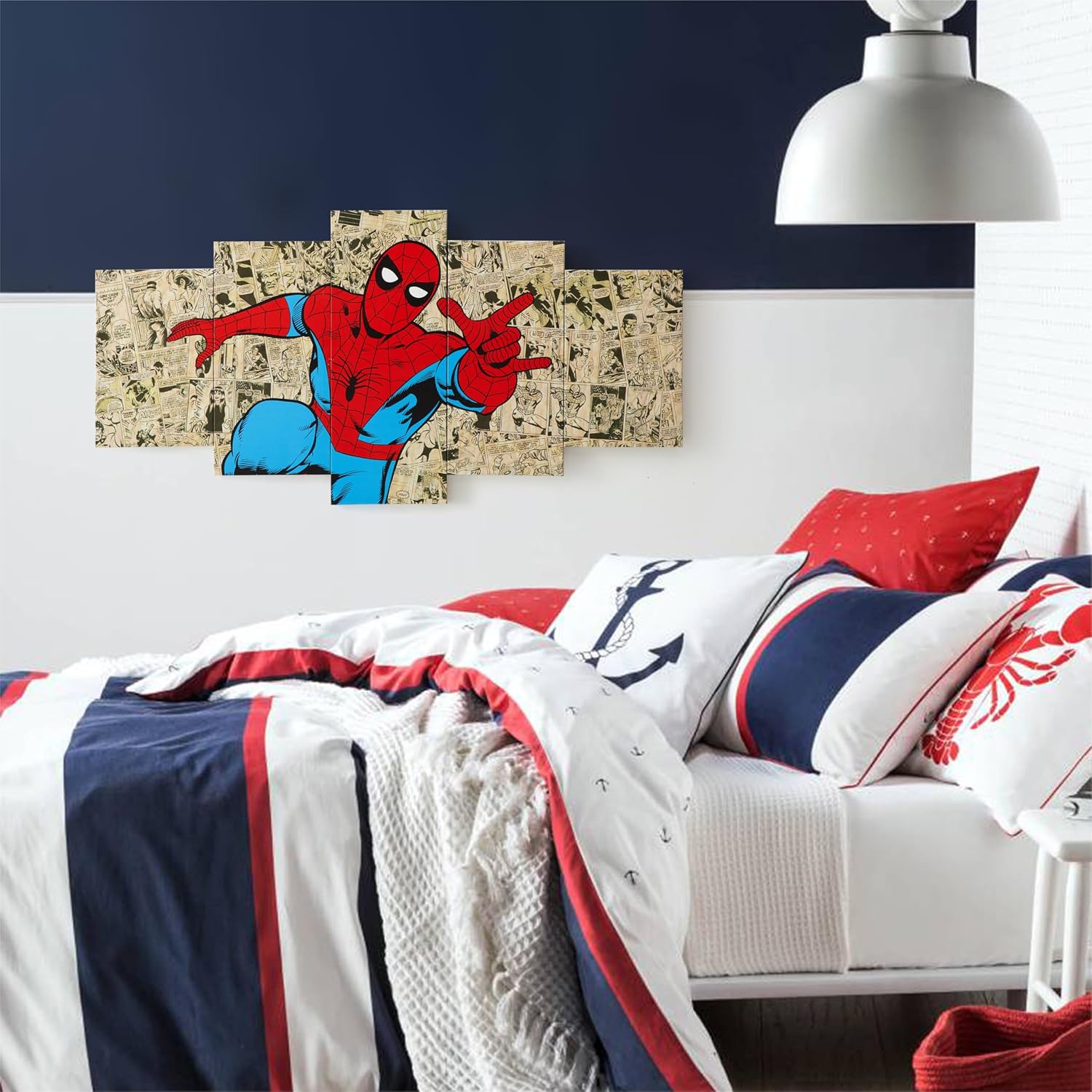 Marvel Spiderman Comic 5 Piece Canvas Printed Wall Art Décor Set, Overall 40"W x 20"H