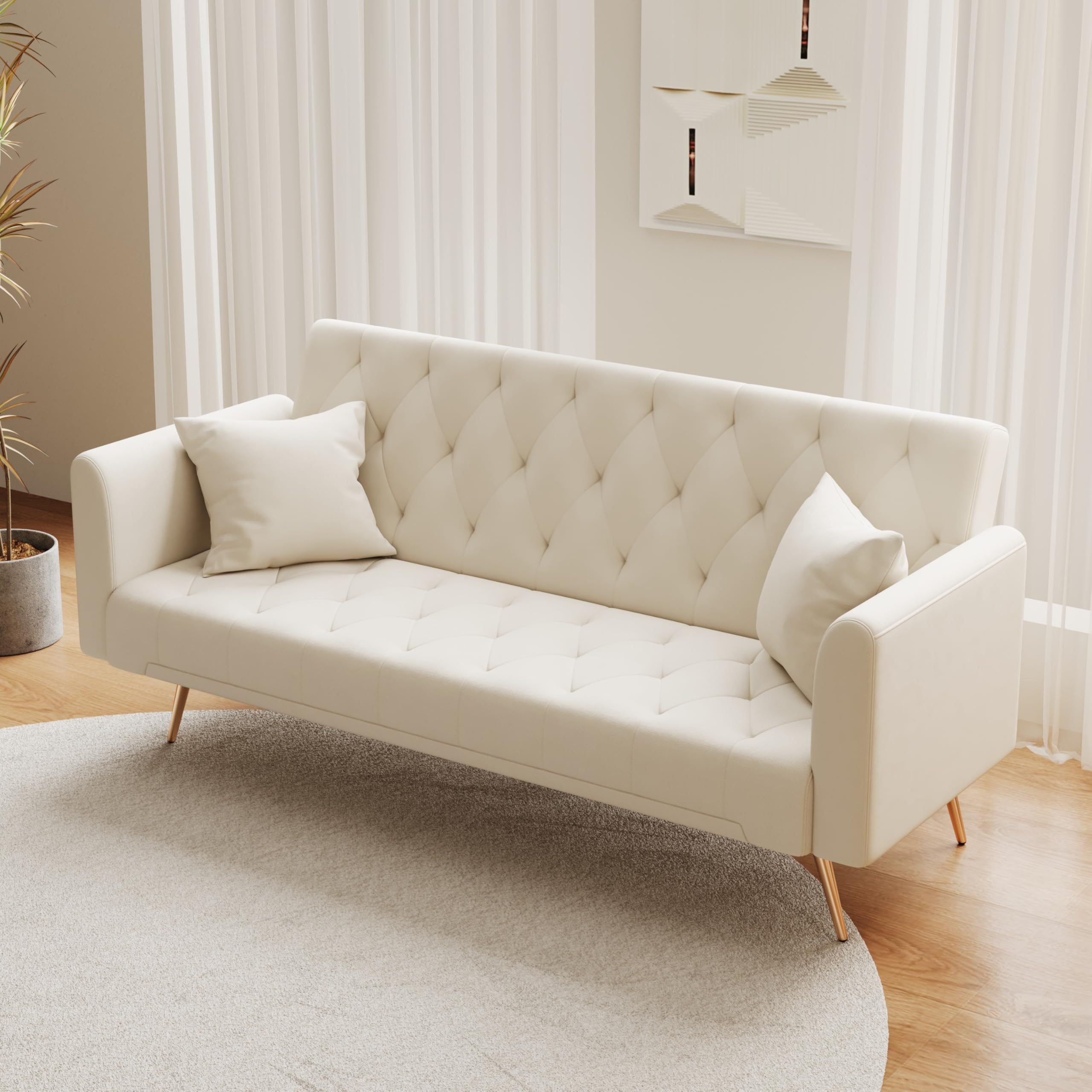 Eafurn 71" Velvet Convertible Futon Sofa Bed - Tufted Adjustable Backrest Sleeper For Small Spaces