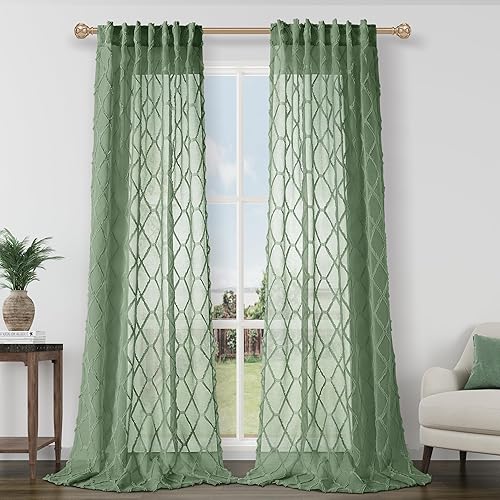 Hokibero Cortinas verdes de 84 pulgadas de largo para sala de estar, juego de 2 paneles de cortinas con pestaña trasera, cortinas traslúcidas