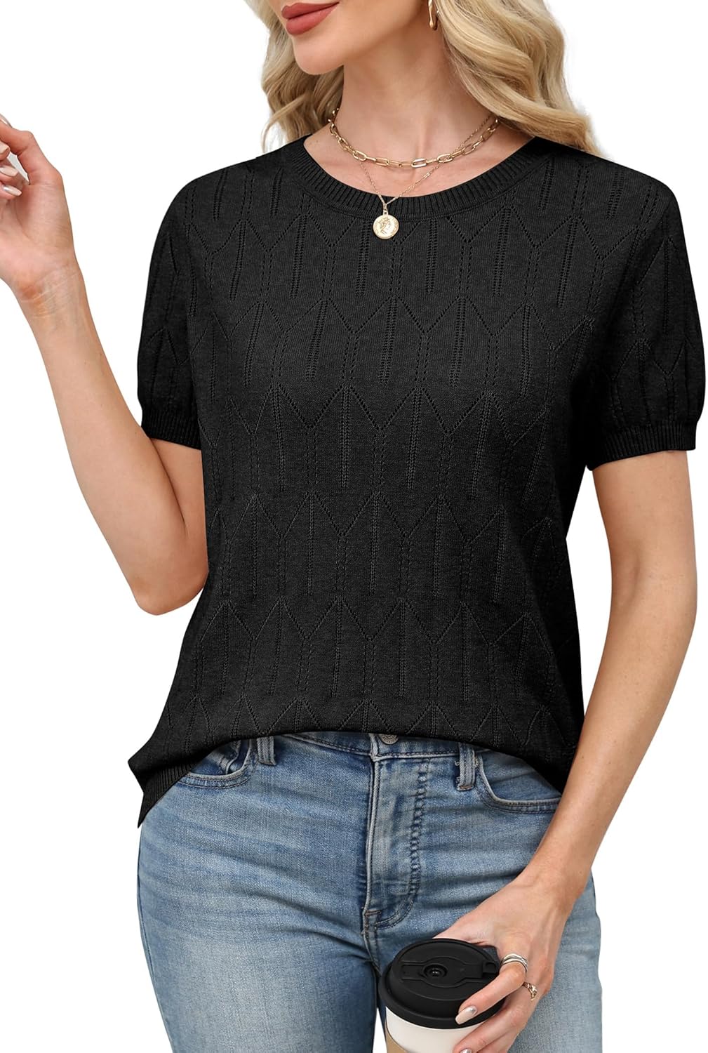 Sampeel Short Sleeve Sweater for Women Round Neck Knit Work Tops Beach Fashion Vacation Clothes Summer Outfits 2026 - Image 3