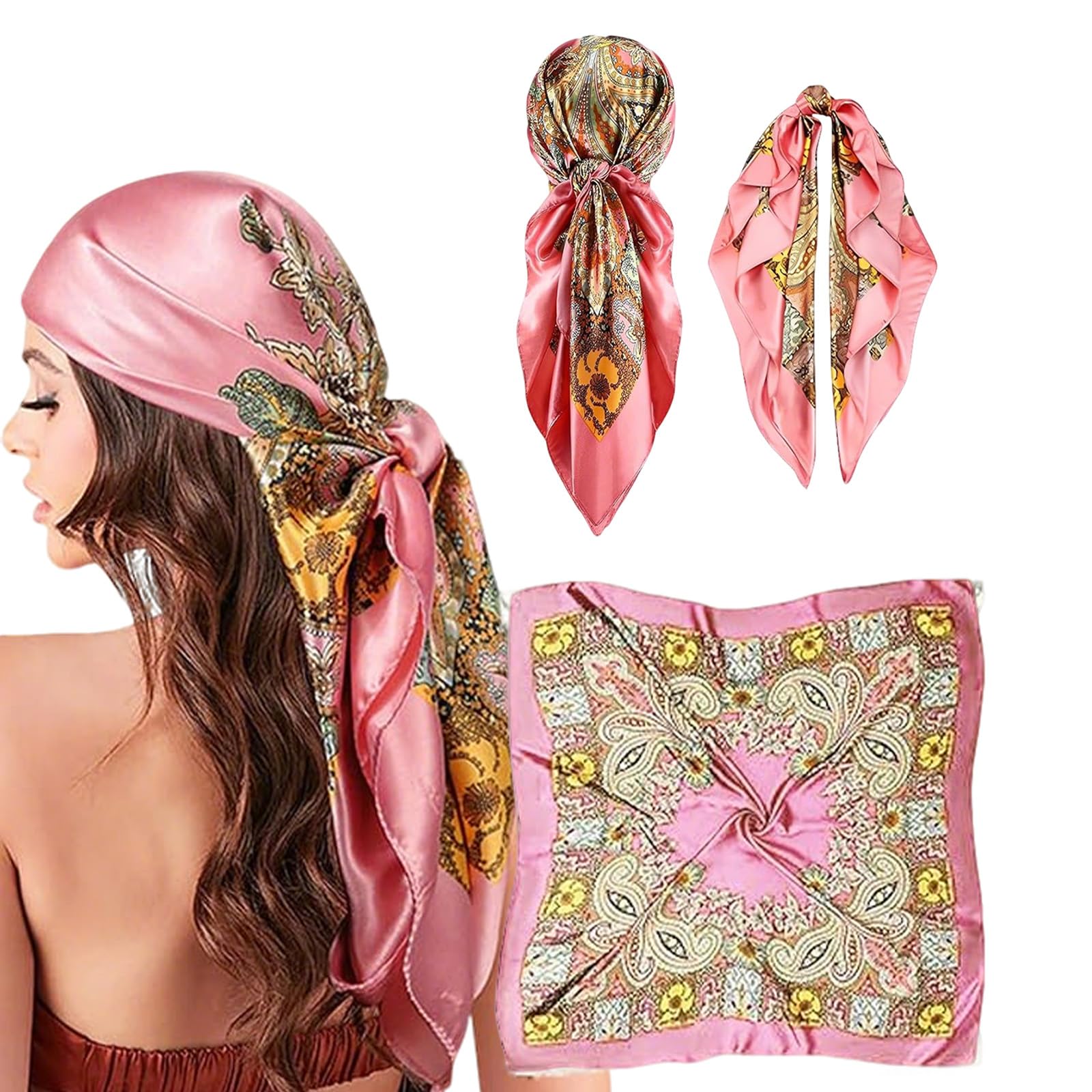 Scarf for Women Stylish, Bandanas for Women Exquisite and Beautiful Head Scarf Silk Scarf Comfy Silk-Feel Beach Headwraps Pillow Cover Gift for Pretty Casual Outings Date Night