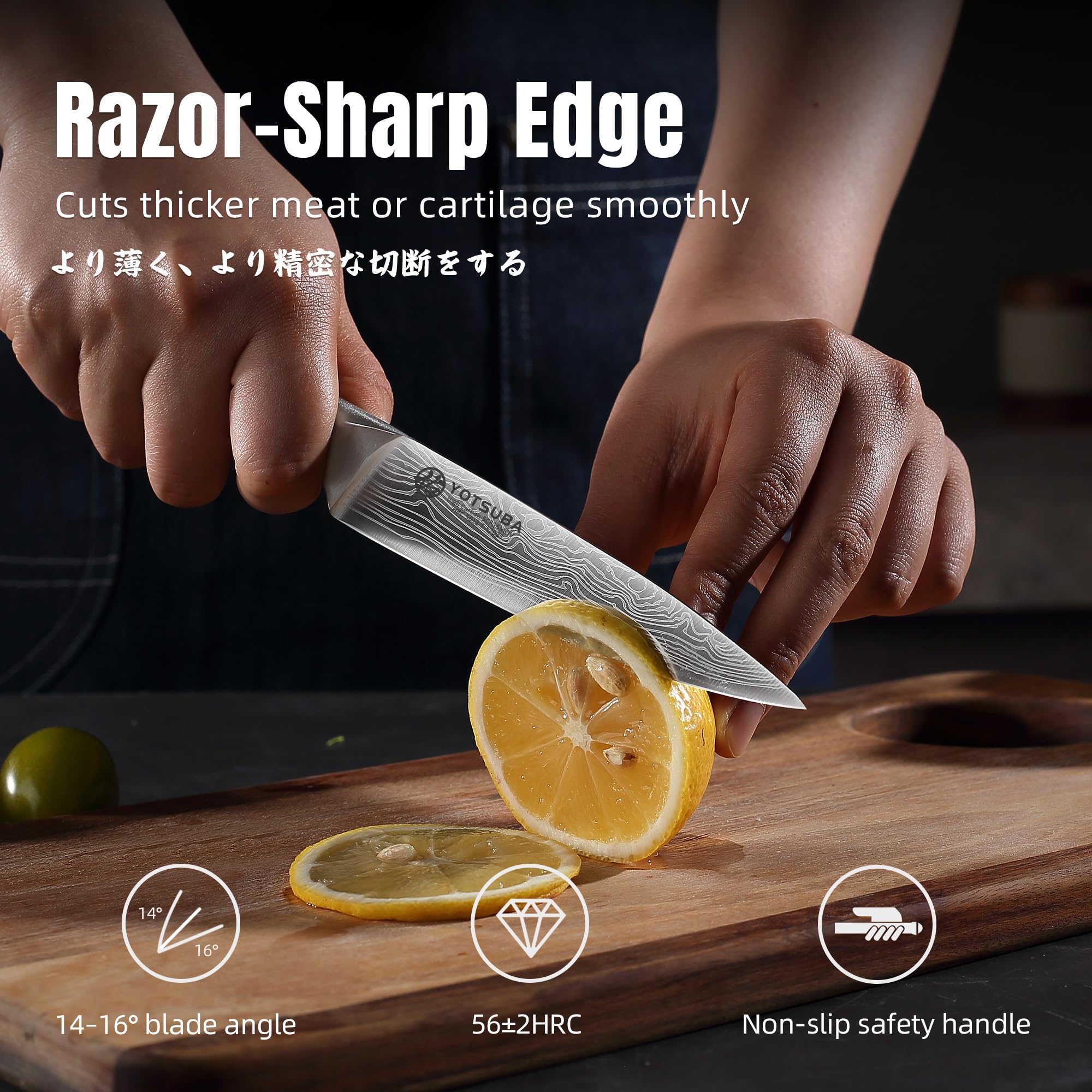 YOTSUBA Cuchillo de Cocina de 12.7 cm, Pequeño Cuchillo de Chef Para Picar, Rebanar, Pelar y Rebanar Frutas y Verduras, Acero Alemán de Alto Carbono, Cuchillo de Mesa Afilado