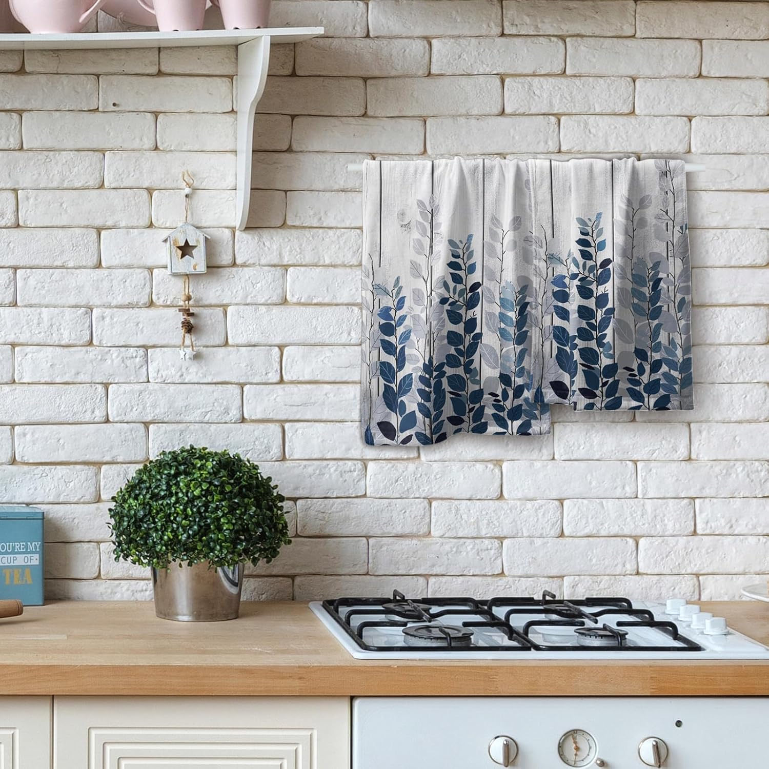 Giwawa Blue Eucalyptus Leaves Hand Towels Set of 2 Rustic Wood Soft Guest Bath Towel Kitchen Dish Towels Spa Home Bathroom Decorations - Image 8