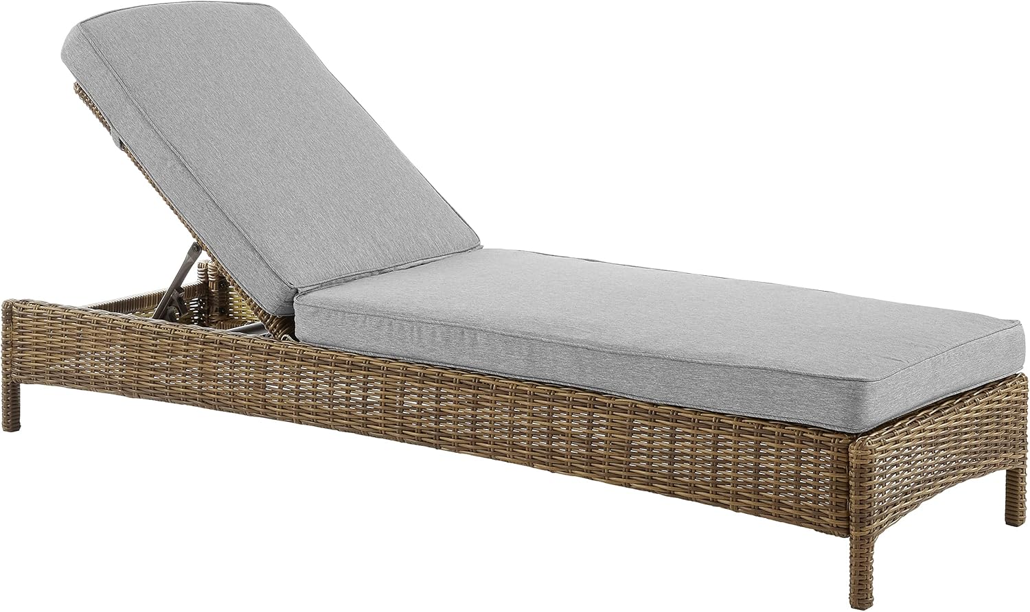 Crosley Furniture Bradenton Reclining Wicker Outdoor Chaise Lounge Chair for Patio, Deck, Backyard, Poolside, Weathered Brown with Gray Cushions