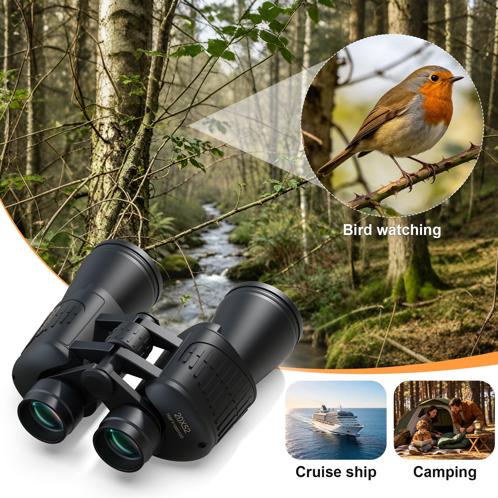 Prismáticos de 20 x 52 Pulgadas para Adultos de Alta Potencia – Binoculares HD de visión Grande con Poca luz – Prismáticos Profesionales para observación de Aves, Caza, Viajes, cruceros | Visión HD, gran visión, profesional para observación de aves, caza,