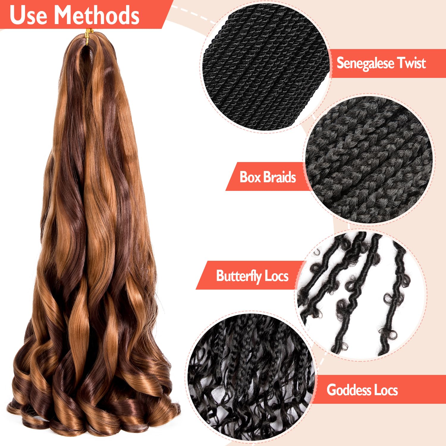 8 Packs French Curly Braiding Hair 22 Inch Pre Stretched Braiding Hair Loose Wave Spiral Curl Braids Crochet Hair with Curly Ends for Black Women by Originea (P33/30#)