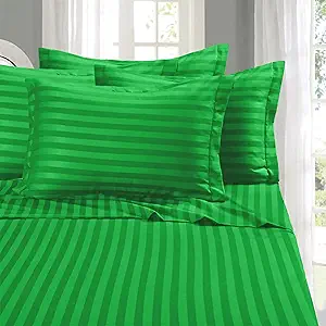 Elegant Comfort Softest and Coziest 6-Piece Sheet Set - 1500 Premium Hotel Quality Microfiber - Deep Pocket, Wrinkle Resistant 6-Piece Damask Stripe Bed Sheet Set, Full, Emerald Gren