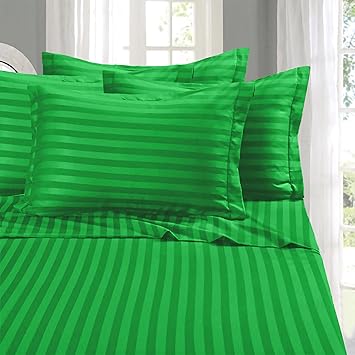 Elegant Comfort Softest and Coziest 6-Piece Sheet Set - 1500 Premium Hotel Quality Microfiber - Deep Pocket, Wrinkle Resistant 6-Piece Damask Stripe Bed Sheet Set, Full, Emerald Gren