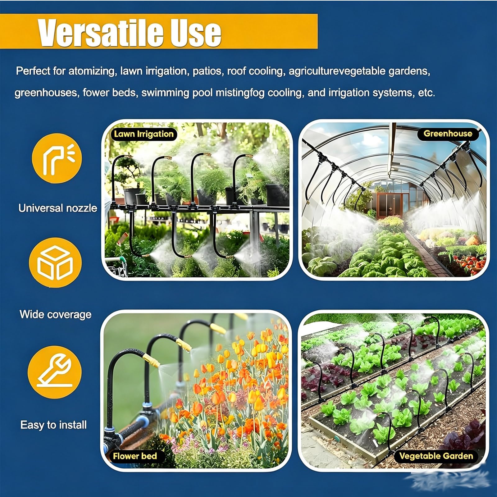Kit di irrigazione a Goccia con ugello nebulizzatore Regolabile e gocciolatore orientabile a 360° per l;irrigazione Automatica di Serre, Prati e aiuole. (50m)