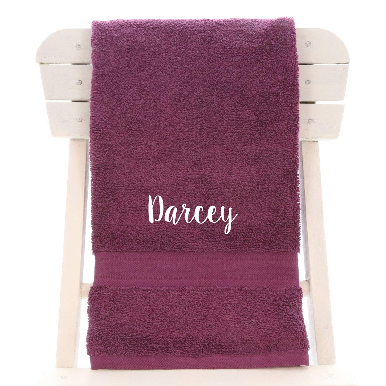 aztex Personalised Children's 100% Cotton Bath Towel with Name Only, 550gsm, 70cm x 130cm - Aubergine