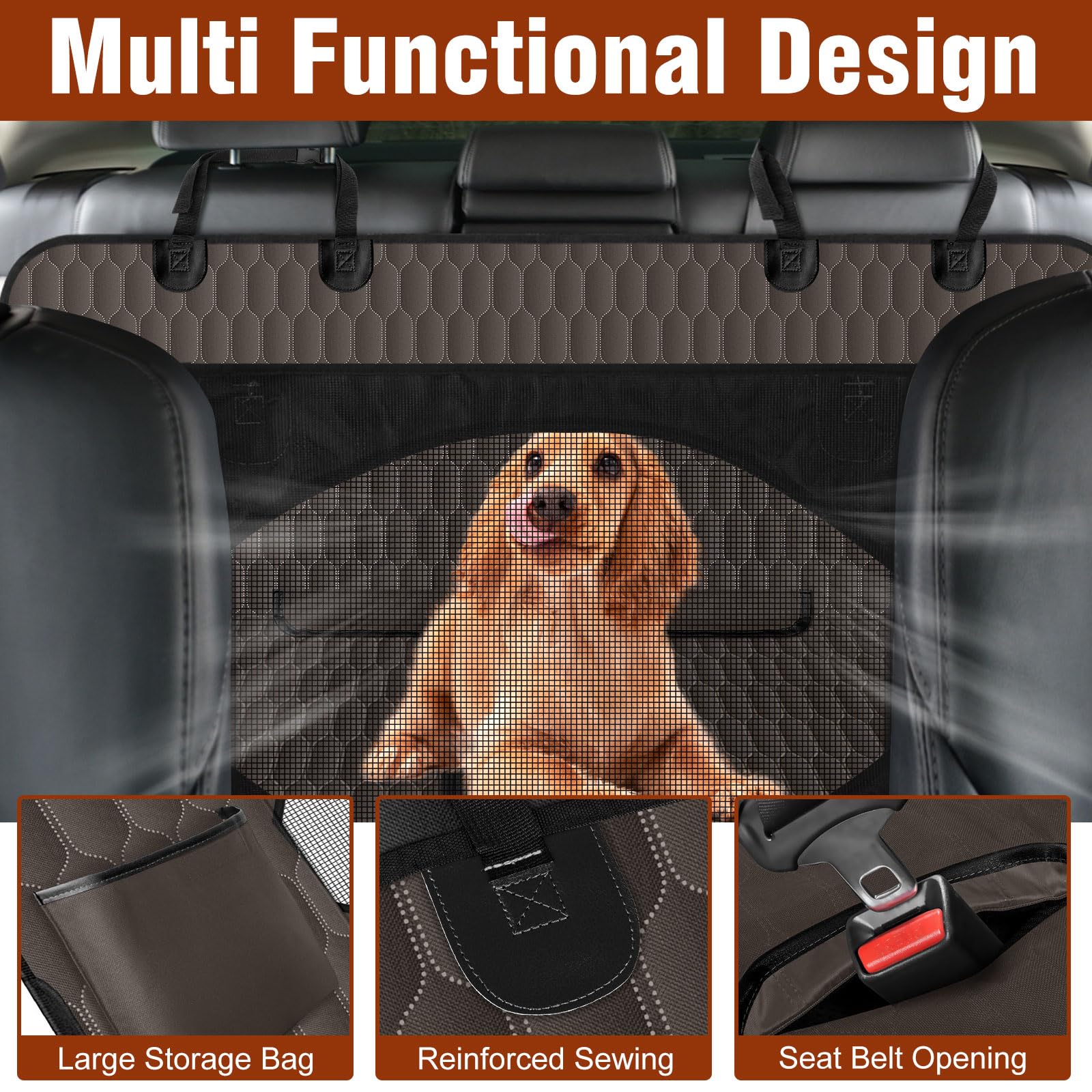 Coprisedile posteriore per cani, impermeabile, antigraffio, antiscivolo, amaca per cani per auto, coprisedile per sedile posteriore con finestra a rete ellittica e tasca, per auto, SUV e camion, S,