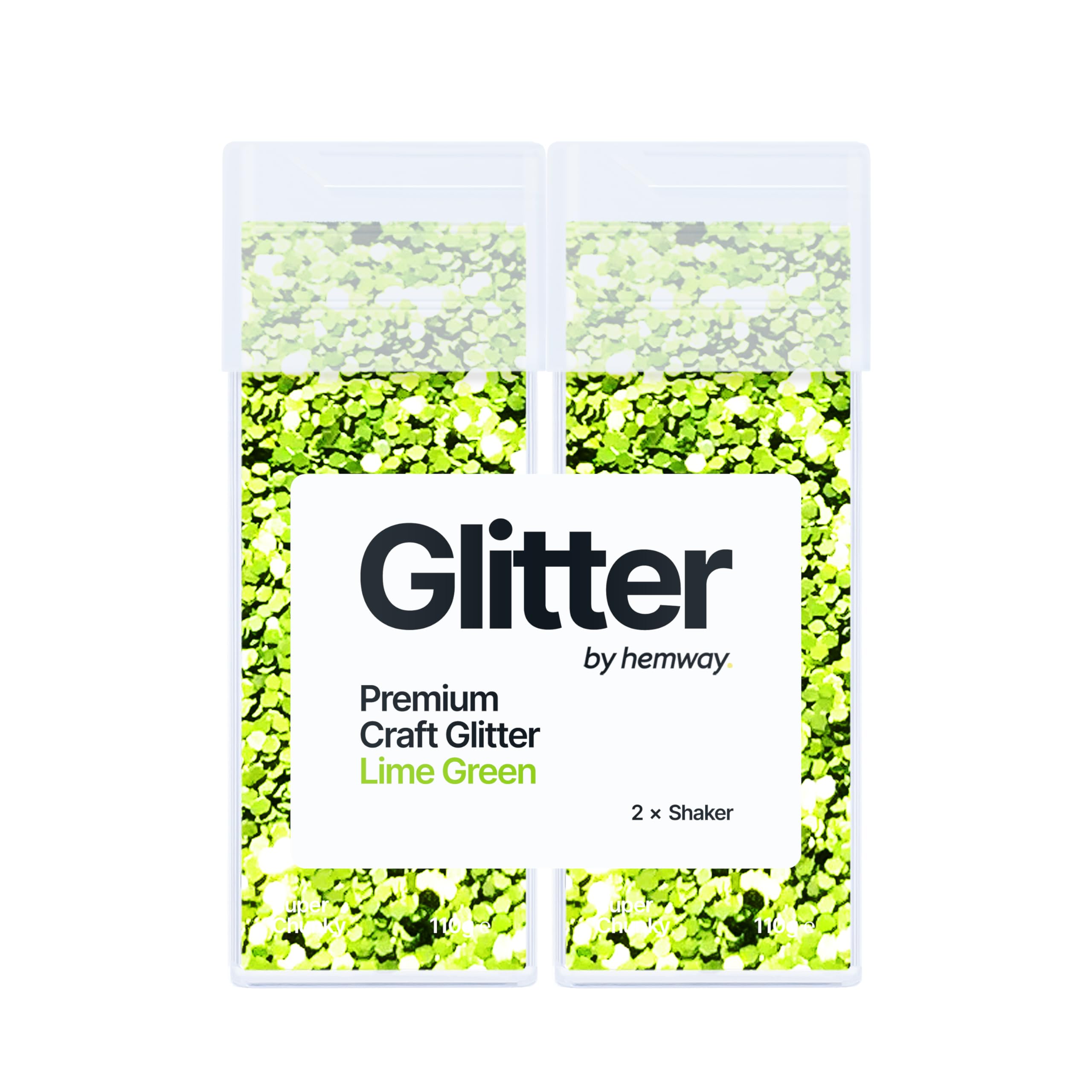 Hemway Glitter Shaker Lime Green 110g x2 Pack Super Chunky, Craft Glitter Shakers for Resin & Epoxy Crafts
