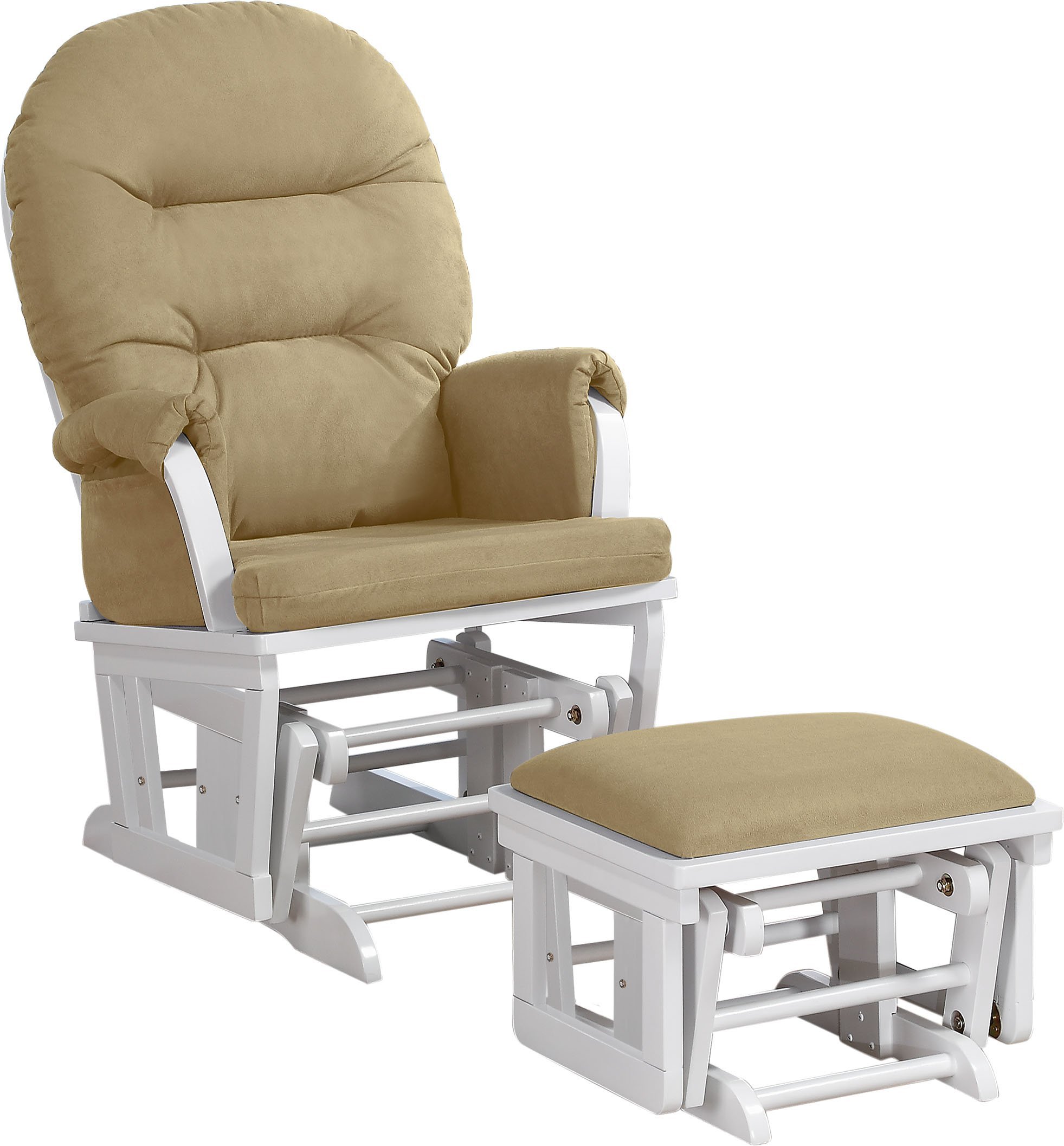 Lennox Contemporary Style Glider Chair and Ottoman Combo, White with Pearl Beige