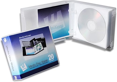 Clear UniKeep Disc 20 - Cartera de CD/DVD con 20 páginas de disco en cada cartera, paquete de 3 carteras de disco con páginas