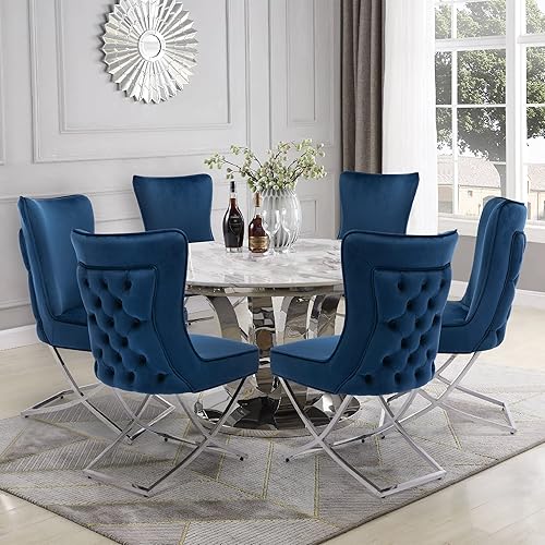 Miniatura 81 de LOULENS Elegance - Juego de 6 sillas de comedor de terciopelo, lujosas sillas de comedor tapizadas copetudas, sillas decorativas de terciopelo real