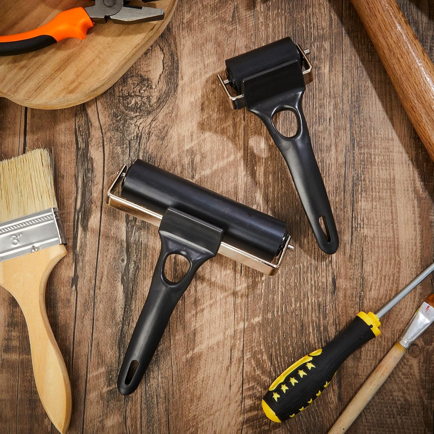 Frienda 6 Pcs 4.7 Inches Rubber Roller Black Rubber Brayer Ink Roller for Gluing Printing Inking Block Paper Crafting Press Printmaking Wallpaper Stamping Scrapbooks