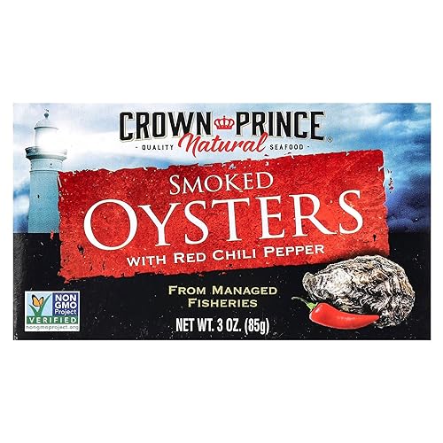 Crown Prince Ostras ahumadas naturalmente con chile rojo 3 oz
