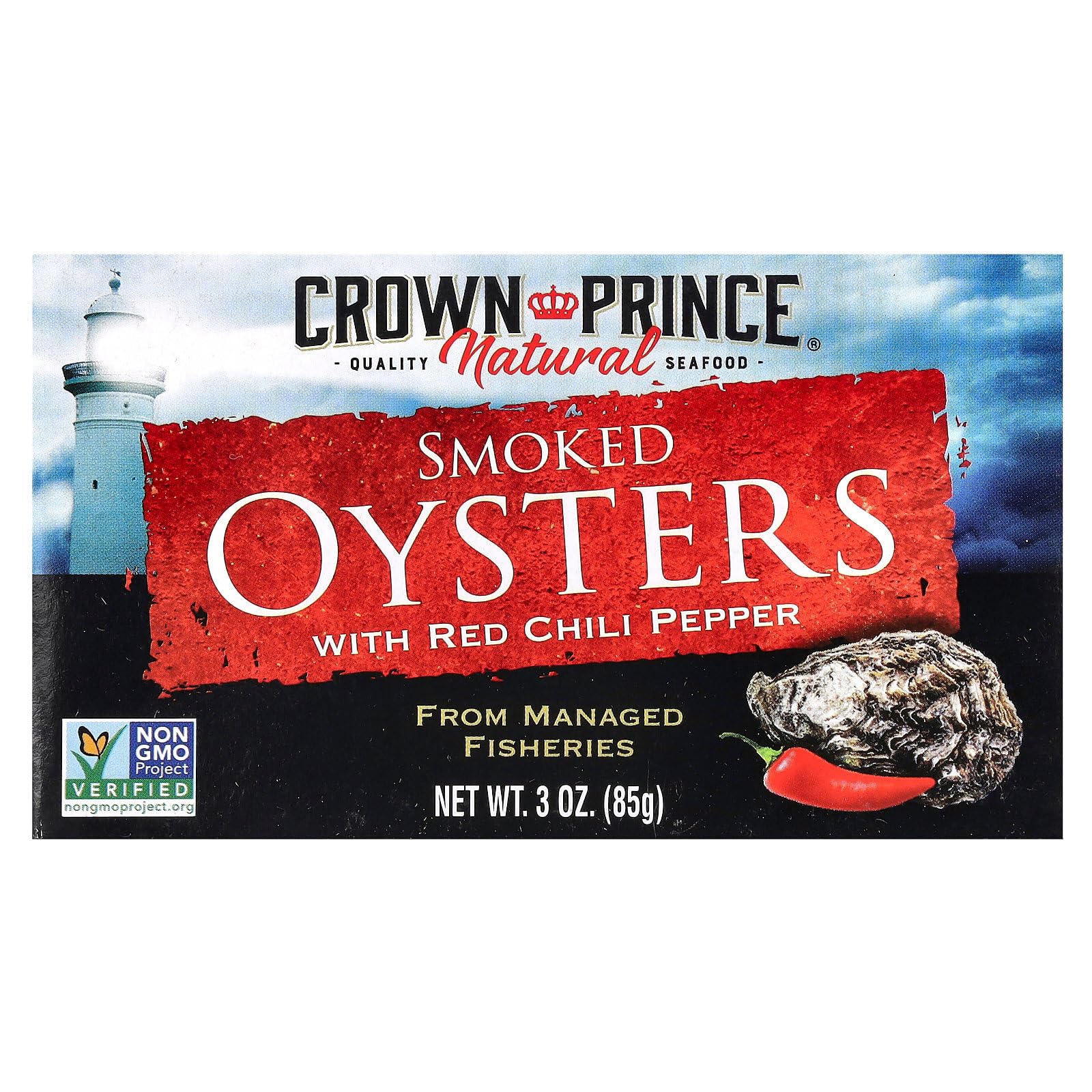 Crown Prince Natural, Smoked Oysters, with Red Chili Pepper, 3 oz (85 g)