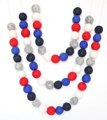 Felt Pom Ball Wool Garland Pre Strung Patriotic 4th Red White Blue Mini Felt Factory Home Mantel Decor Handmade Craft 10 Ft 20mm Diameter Poms