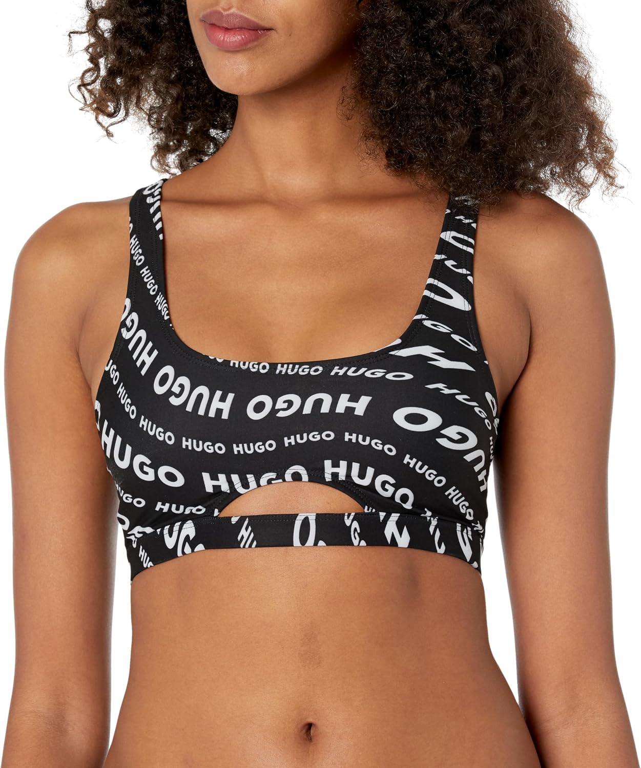 HUGO Women's Swirly Cut Out Swim Top with Removable Padding