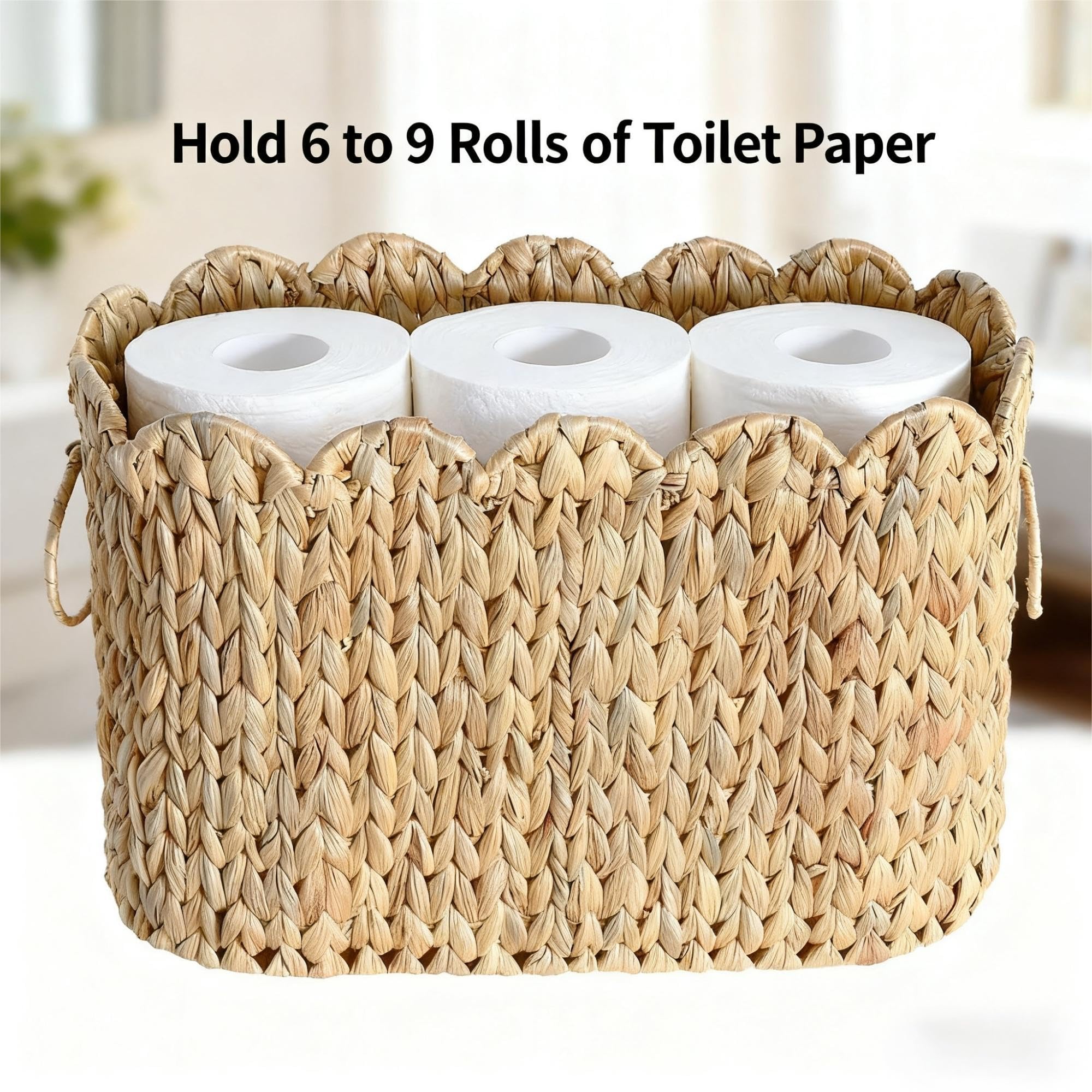 Cesto porta carta igienica in vimini stretto con coperchio, cesto portaoggetti in vimini smerlato con coperchio, cesto curvo intrecciato, organizer da bagno e cesti portaoggetti, può contenere fino a