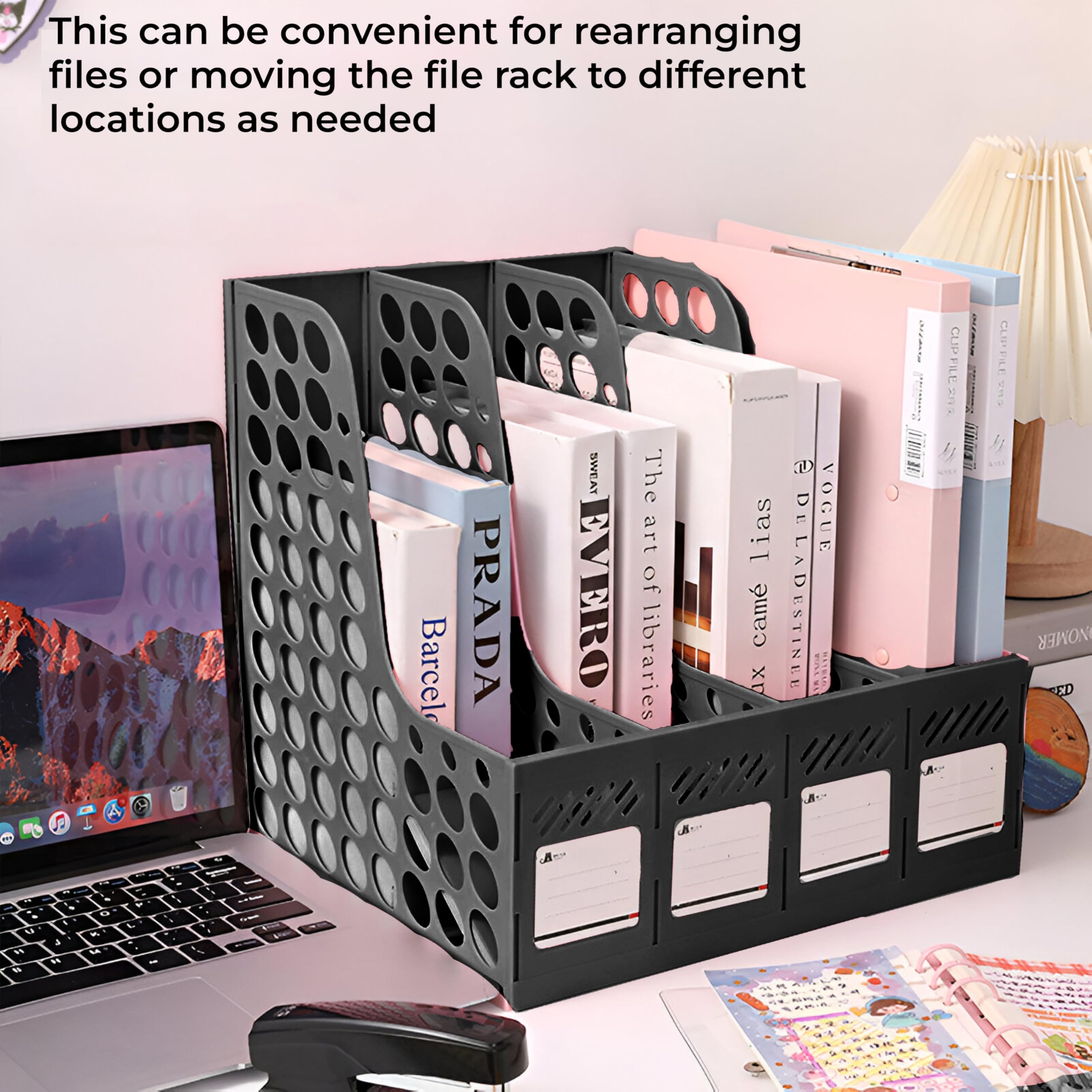 DaKos MFP1240 - Porta documenti a 4 scomparti, organizer da scrivania, organizer per lettere, riviste, organizer per libri, in plastica