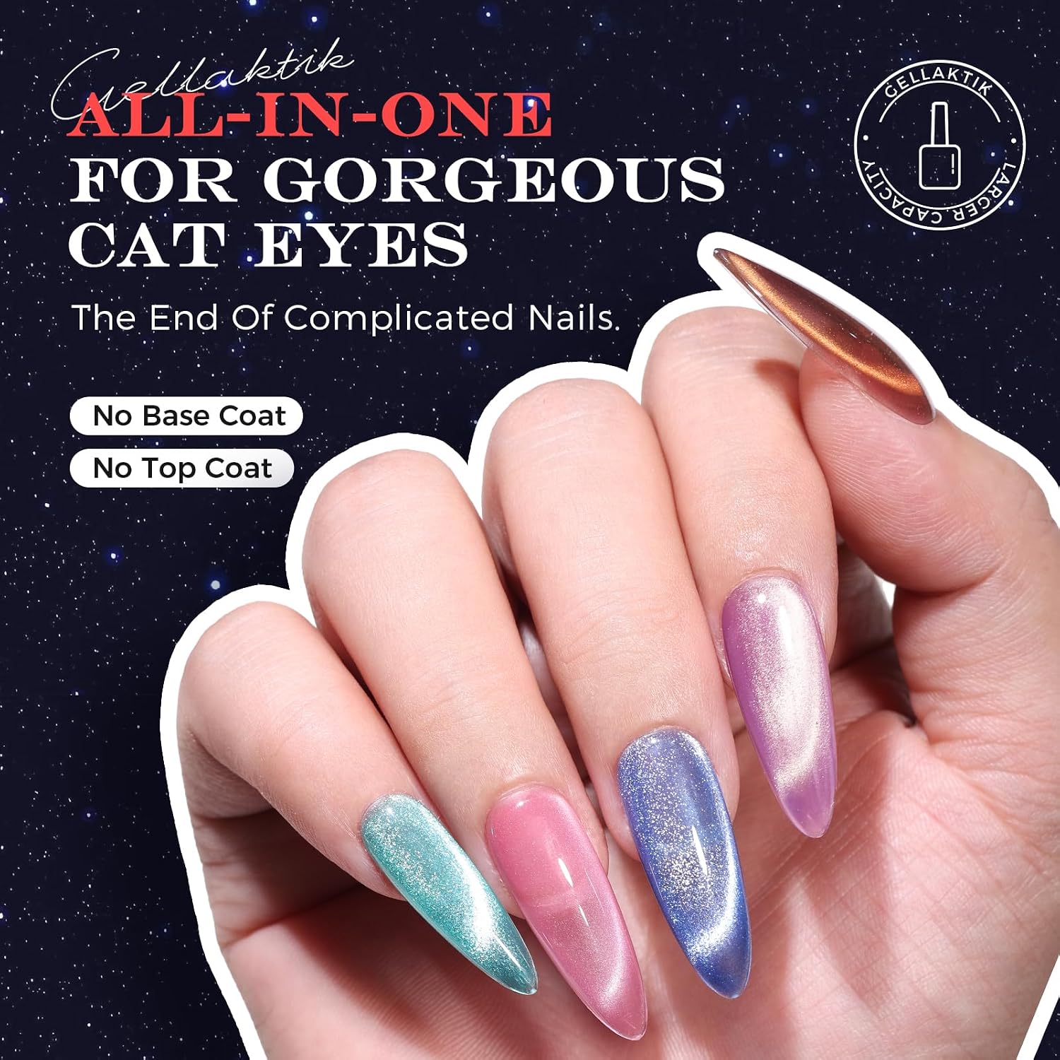 5-in-1 Cat Eye Gel Polish Kit, 6PCS-7.5ml No Base/Top Coat Needed, All-in-One Formula, Beginner-Friendly Magnetic Nail Art Set with Magnet Sticks, Fast Curing for Home DIY Manicure