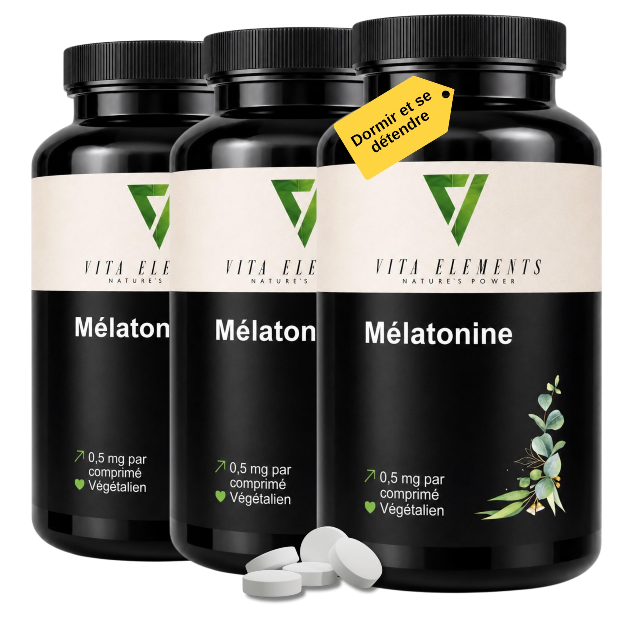 Vita Elements Mélatonine - 365 Comprimés - 0,5mg Mélatonine par Dose Journalière - Stock Annuel - Vegan - Sans Stéarate de Magnésium - Testé en Laboratoire - Mini Comprimés (3)