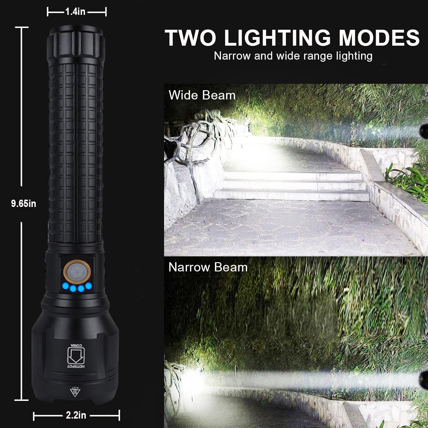 LBE Rechargeable LED Flashlight, 150000 High Lumens Super Bright Powerful Flash Lights, Handheld Large Flashlight Outdoor with 3 Modes, IPX7 Waterproof (Black) - - 