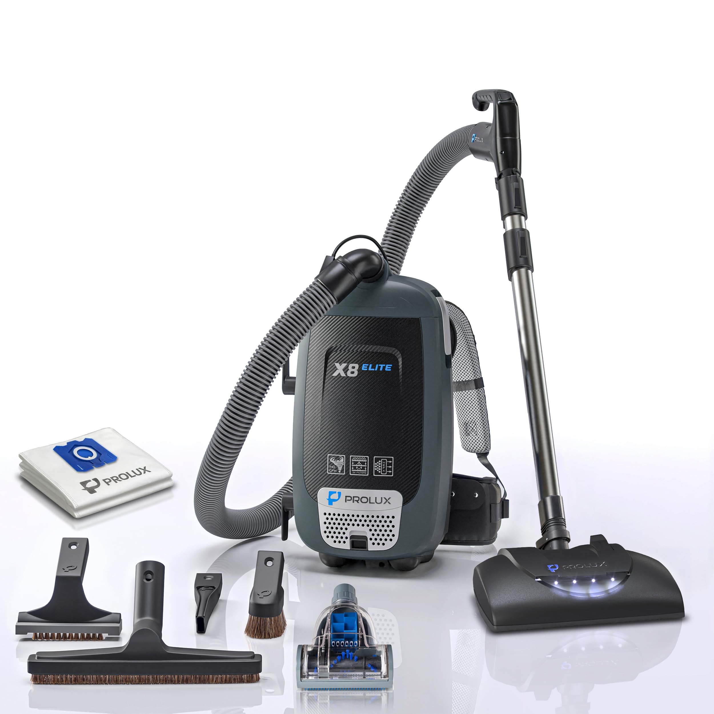 Prolux X8 Elite Backpack Vacuum with Electric Power Nozzle – Lightweight Deep-Cleaning Backpack Vacuum for Carpet & Hard Floors, Commercial & Home Use