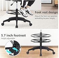 Vista 4 de PayLessHere Silla de dibujo para computadora, silla de escritorio alta con soporte lumbar, anillo de pie ajustable para silla de escritorio Negro