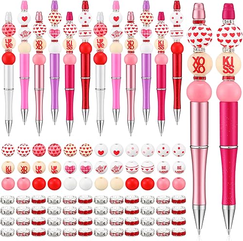 Miniatura 6 de 24 bolígrafos de cuentas para el día de San Valentín bolígrafo de cuentas de plástico de tinta negra con 72 cuentas de madera para el día de San