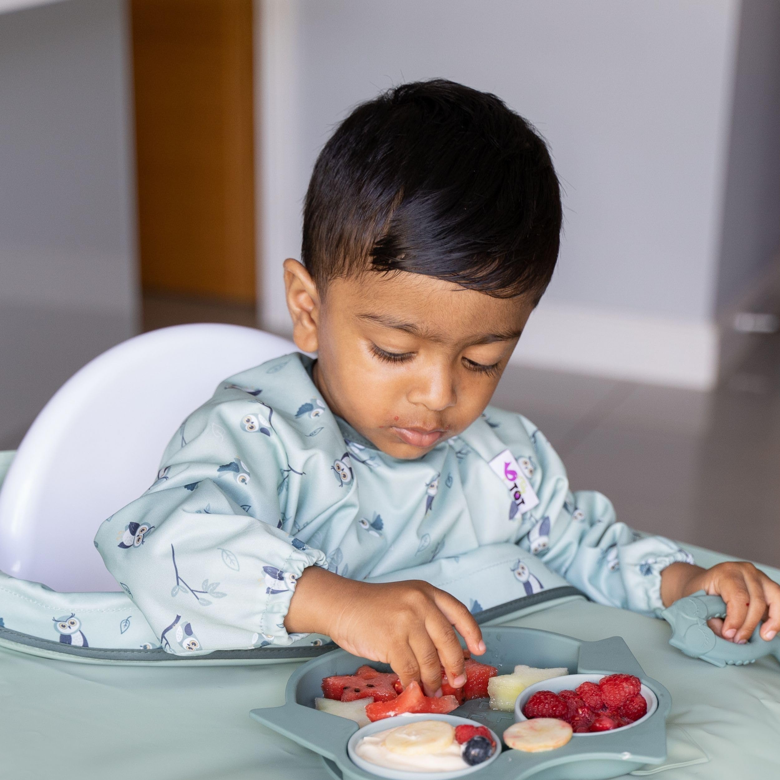 Tidy Tot®™ Bavoir Supplémentaire pour Kit Bavoir et Plateau. Bavoir Manches Longues à Fixer au Plateau Idéal Cadeau de Naissance pour L'alimentation des Bébés DME.