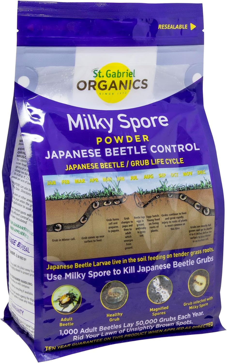 St. Gabriel Organics Milky Spore Powder, 40oz – Japanese Beetle Grub Killer for Lawns