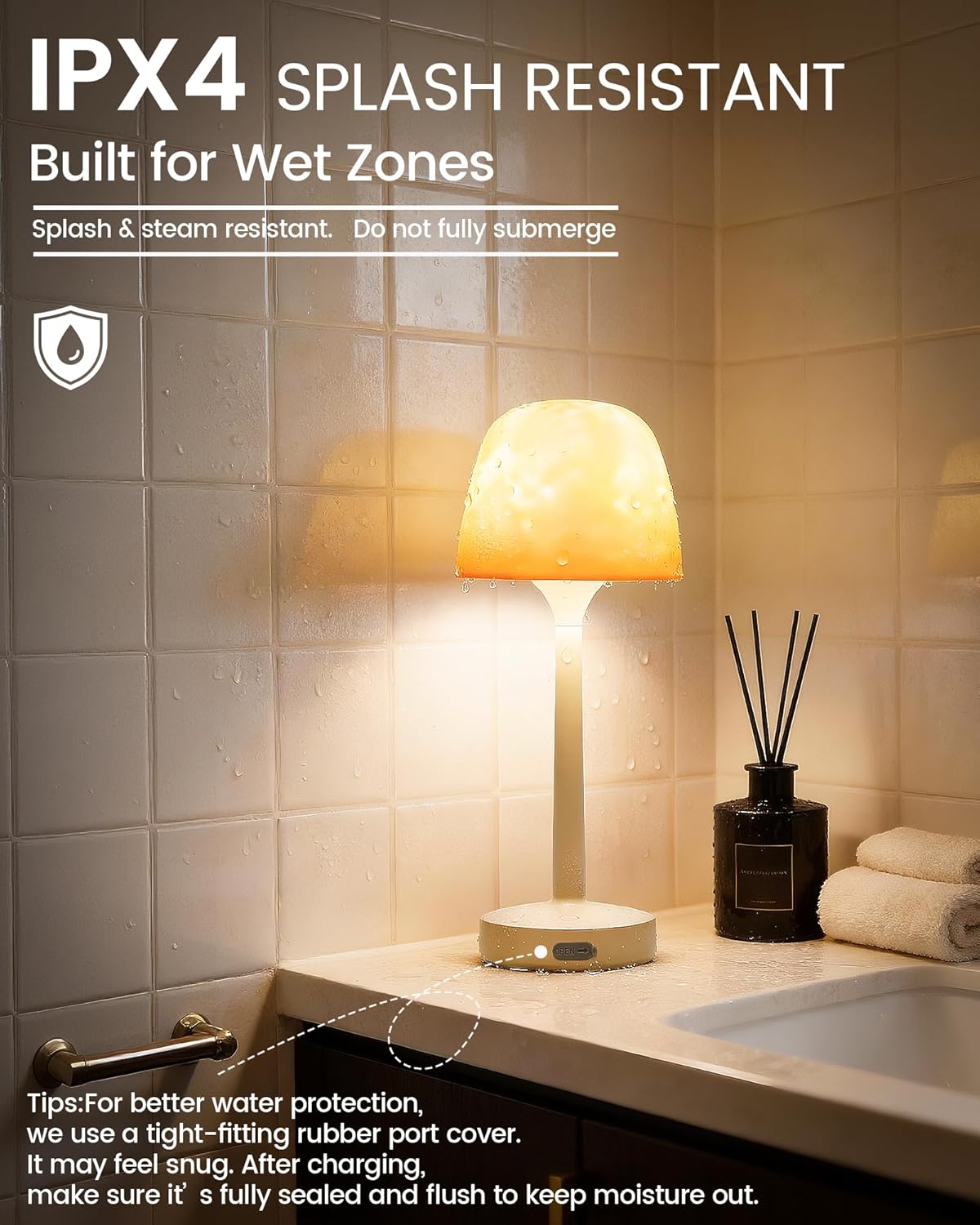 Waterproof Bathroom Shower Lamp with Ocean Wave Projector, 2-in-1 Table Night Light, 16 RGB Colors, 3 White Modes, 5000mAh Rechargeable USB-C Lamp with Touch & Remote for Spa Shower, Bedroom, Gifts - Image 4