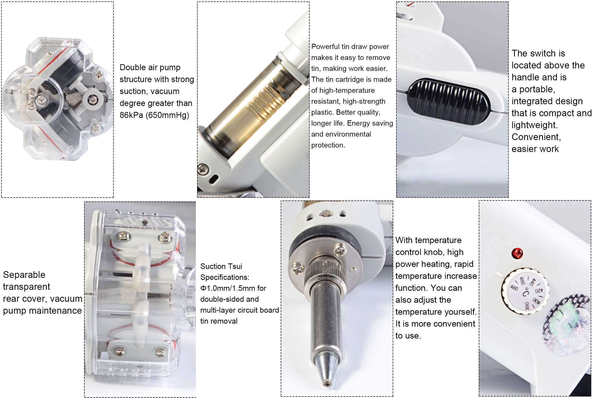 Huanyu Pistola desoldadora eléctrica de doble bomba, desoldadora de 100 W, sin plomo, bomba de vacío, herramienta de soldadura para trabajos de reparación electrónica (modelo de 110 V, 2.0 mm)