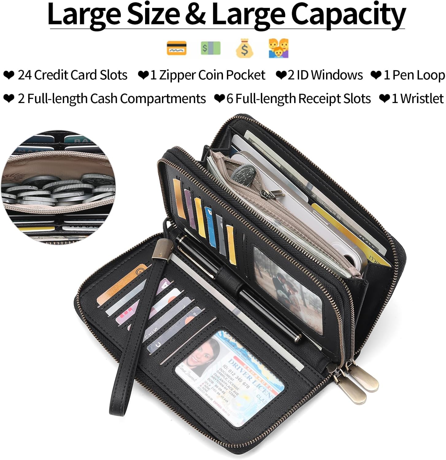 GAEKEAO Wallet for Women Clutch Leather RFID Blocking Wristlet Purse Zip Around Wallets Large Capacity Credit Card Holder - Image 6