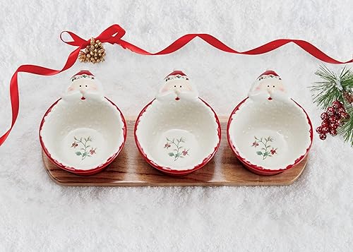 Miniatura 4 de Pfaltzgraff Winterberry - Cuencos de inmersión de Papá Noel con base de madera, juego de 3, multicolor