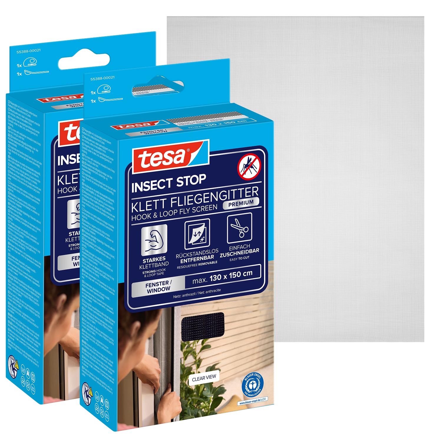 Tesa Uk Anthracite Tesa Insect Stop 2X Premium Hook & Loop Flyscreens 130Cm X 150Cm