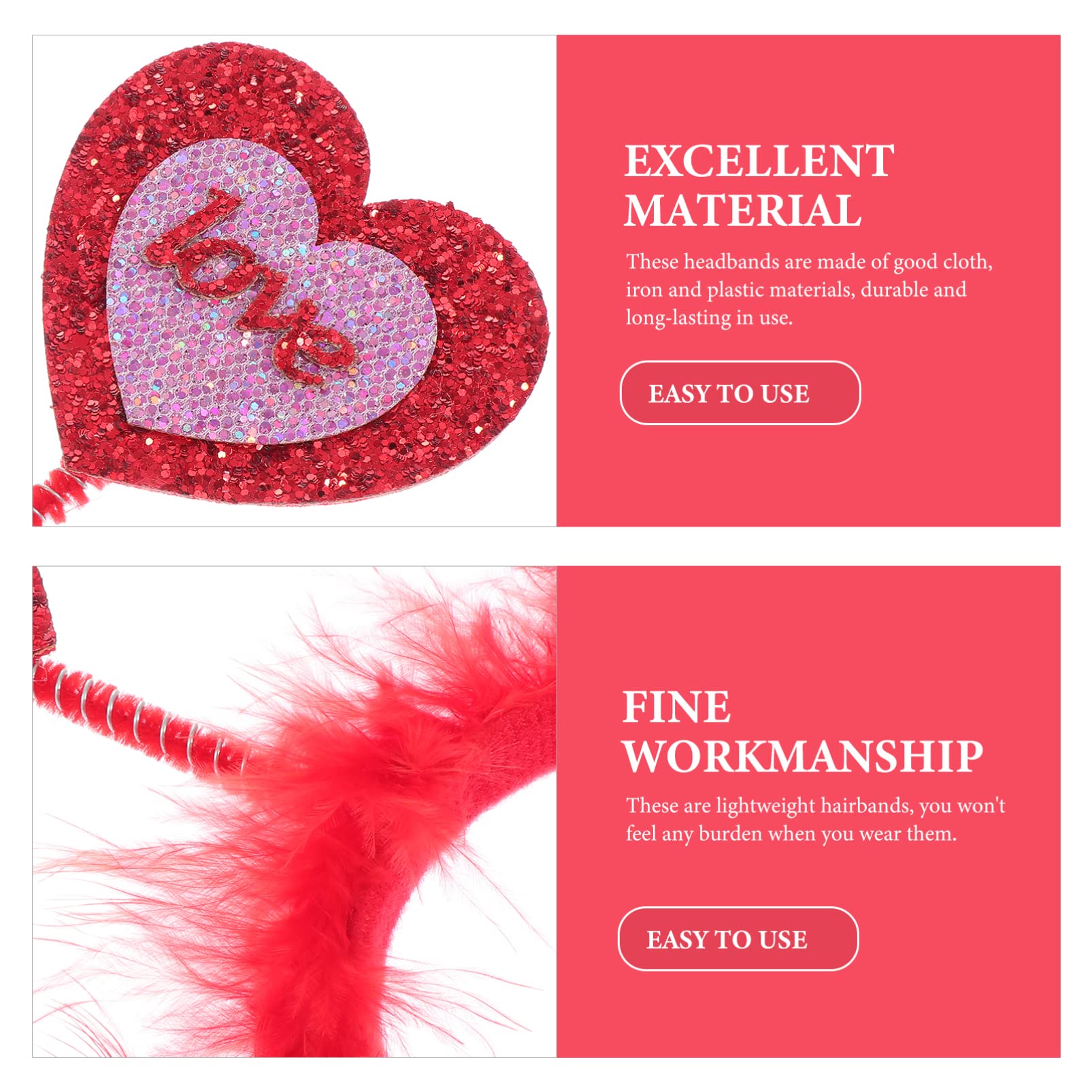 6 Cerchietti Per Capelli A Cuore Rosso Con Paillettes Minkissy | Accessori San Valentino Per Feste E Matrimoni