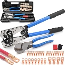 Battery Cable Crimping Tool Kit & Wire Cutter,Wire Crimper for 8,6,4,2,1,1/0 AWG Heavy Duty Wire Lugs With 56pcs Copper Lugs & Heat Shrink Tubing