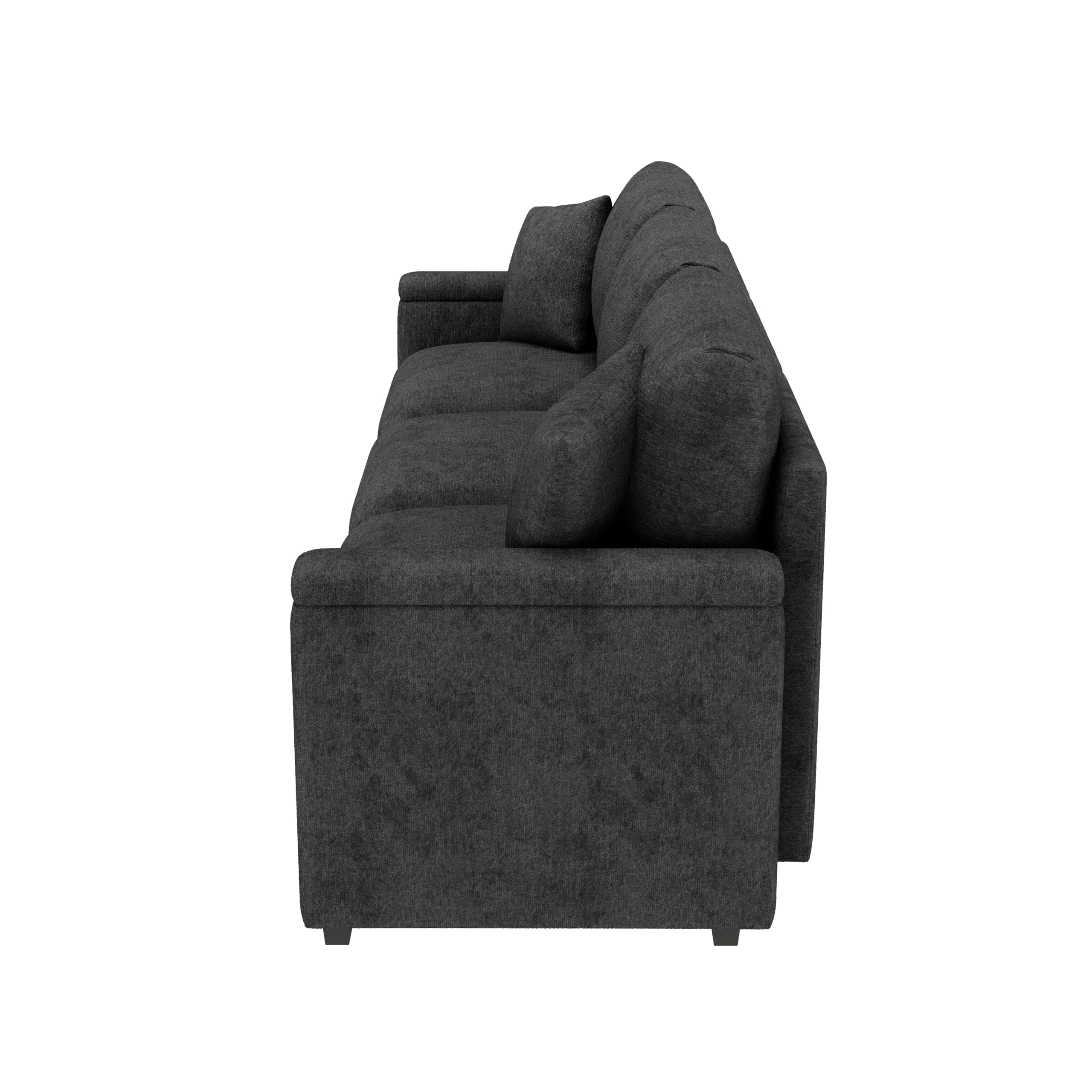 Divano 3 Posti in Ciniglia - 242 cm - Lavabile e Smontabile (Grigio) | Porta USB Integrata, Spazio di Archiviazione, 2 Cuscini Inclusi, Portabevande Ripiegabile, Multifunzionale