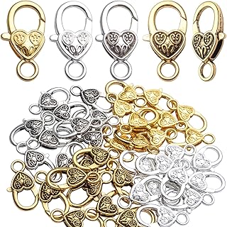 Heart Lobster Claw Clasps, 40pcs Tibetan Alloy Heart Lobster Claw Clasps Hooks Vintage Antique Heart Lobster Claw Clasp Cord End for Jewelry Making, 4 Colors, 26x14mm