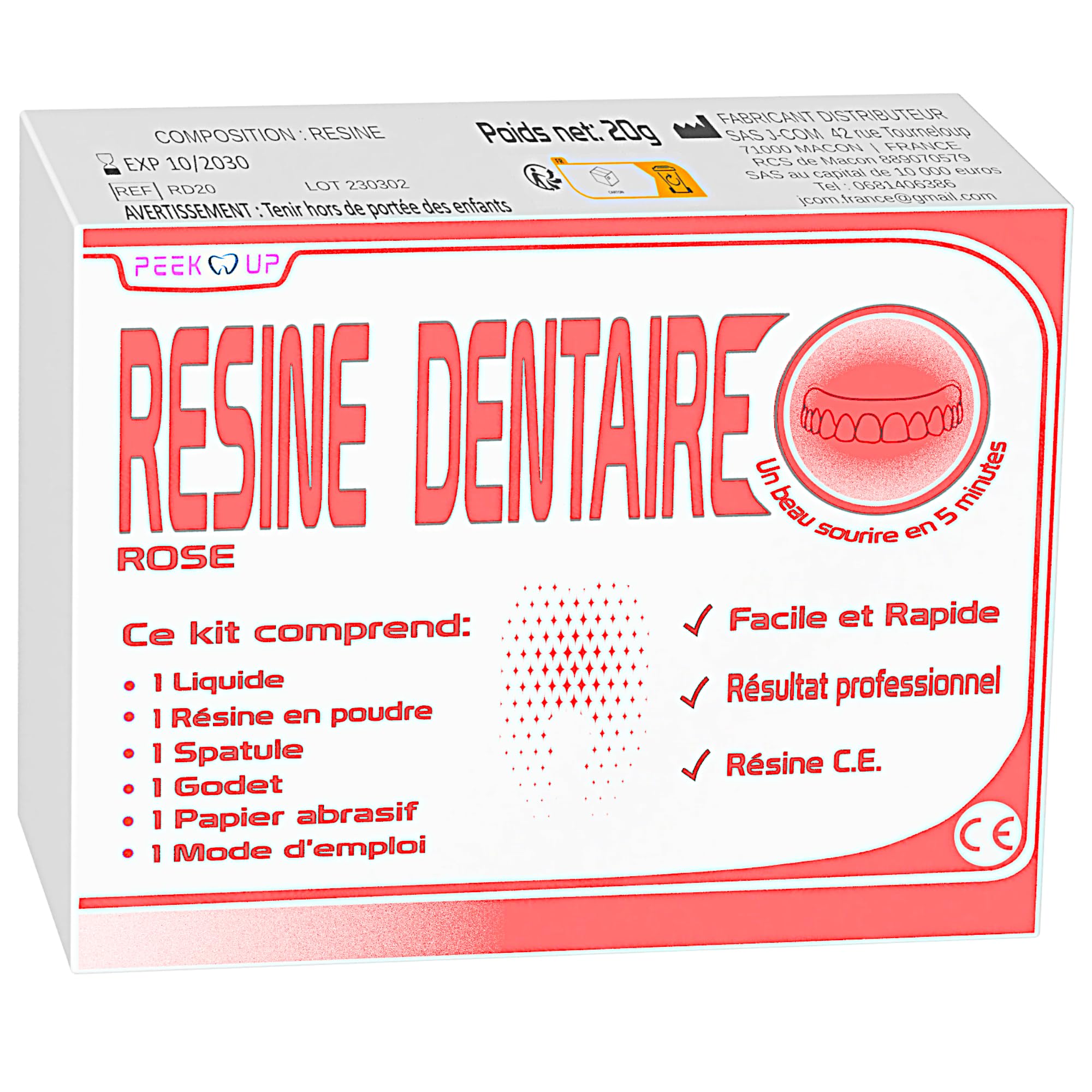 RESINE DENTAIRE ROSE pour réparer une prothèse dentaire, Kit de réparation facile à utiliser et durable pour un sourire radieux