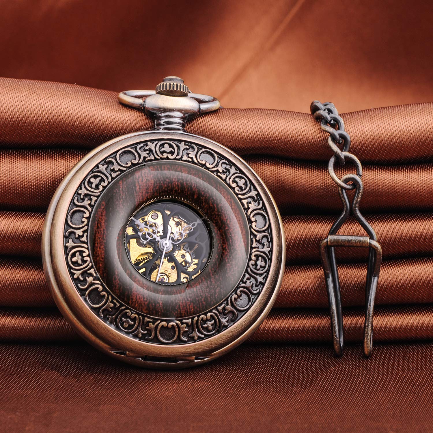 Unendlich U Montre de Poche mécanique Homme, Montre de Poche Vintage Motif de Gravure, Cadran en Chiffres Romains, Boîtier d'acier Inoxydable, pour Homme Femme