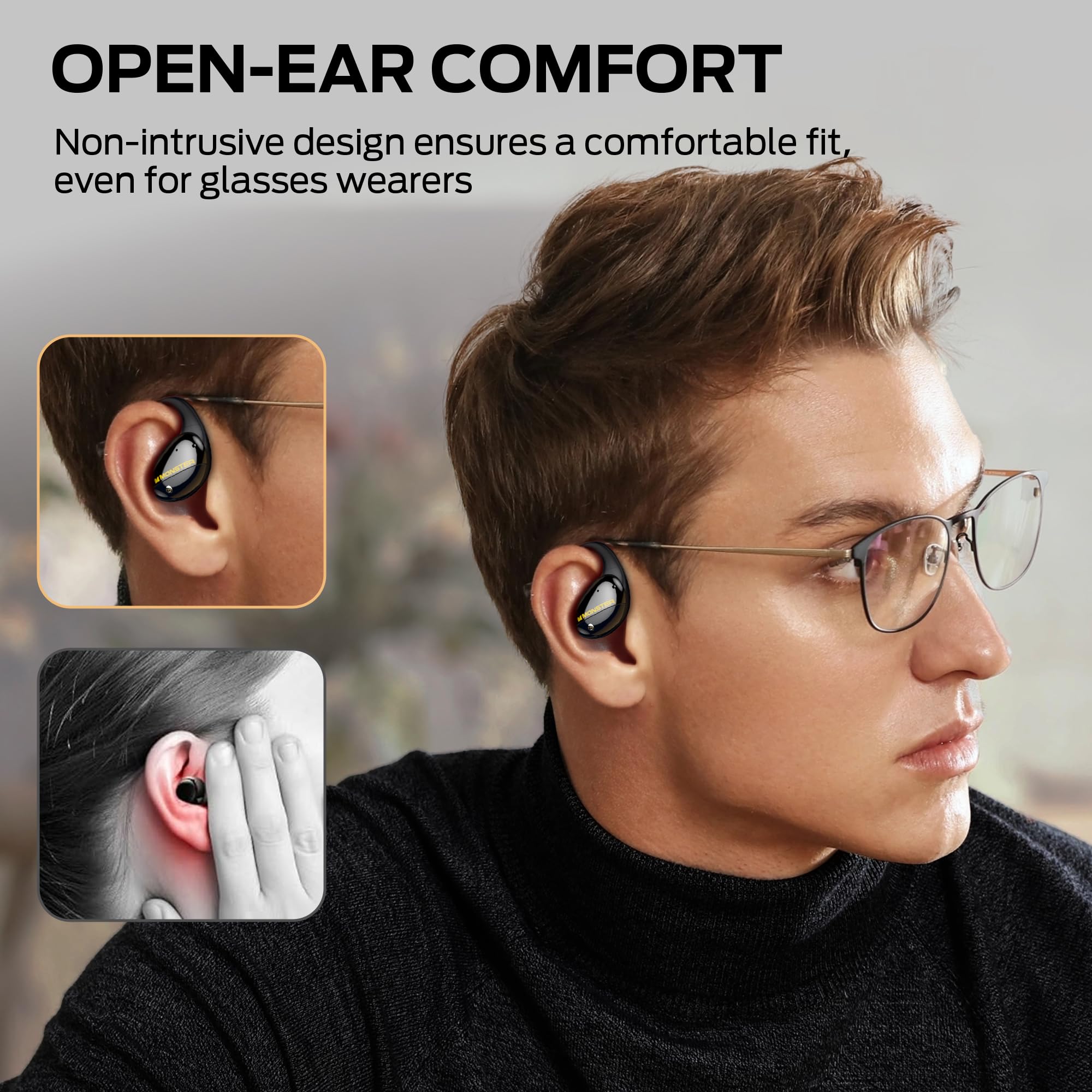 Monster Open Ear AC520 Headphones, Bluetooth 6.0 Wireless Earbuds with Premium Audio, Open Ear Headphones with 24H Playtime,  - 3