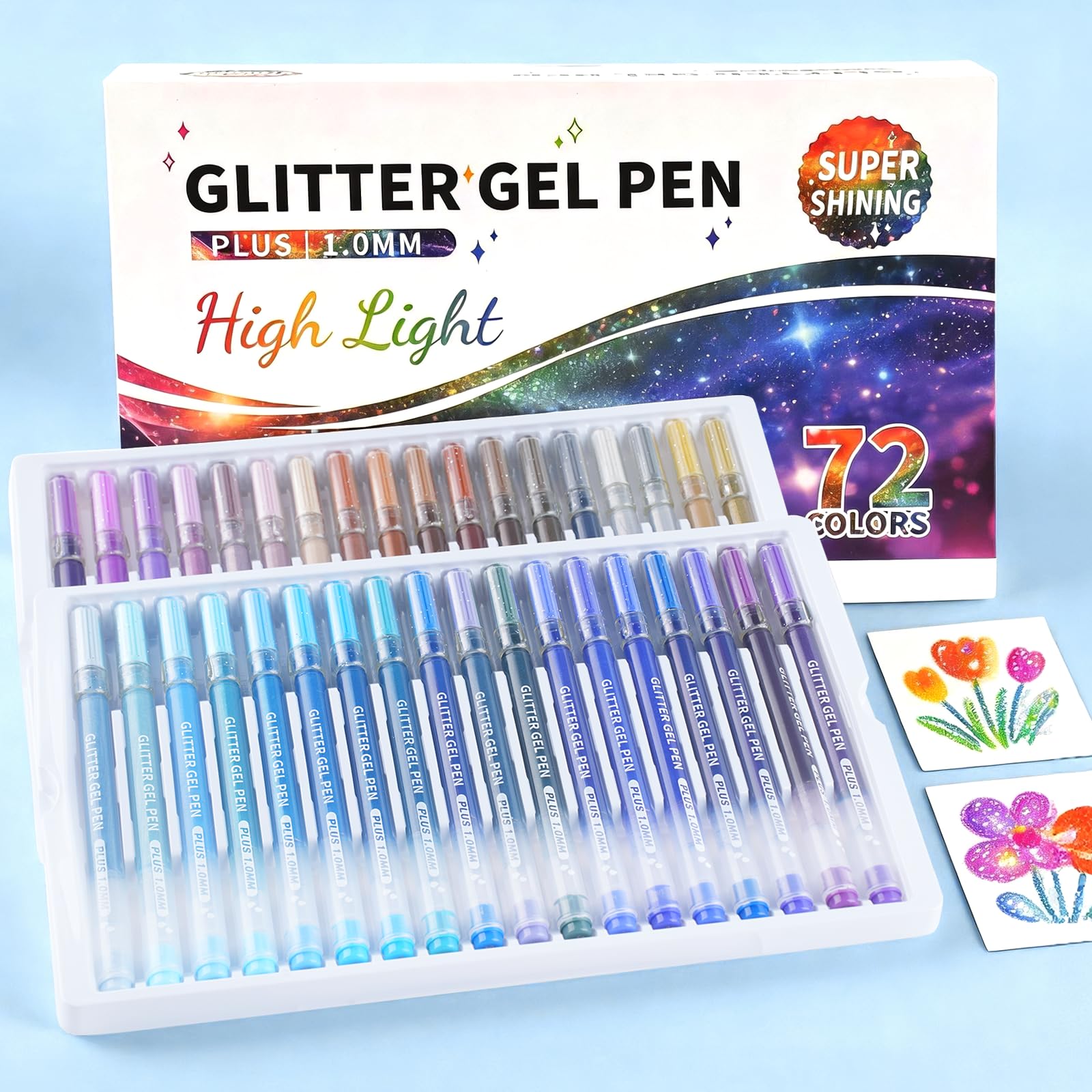 Glitzer-Gelstifte, 54 Farben, doppelt glänzende Farben, Glitzer-Metallic-Gelschreiber mit 1,0 mm großer Kapazität, glattes Schreiben, Farbstifte für Erwachsene, Malnotizen, Zeichnen, Kunstbedarf