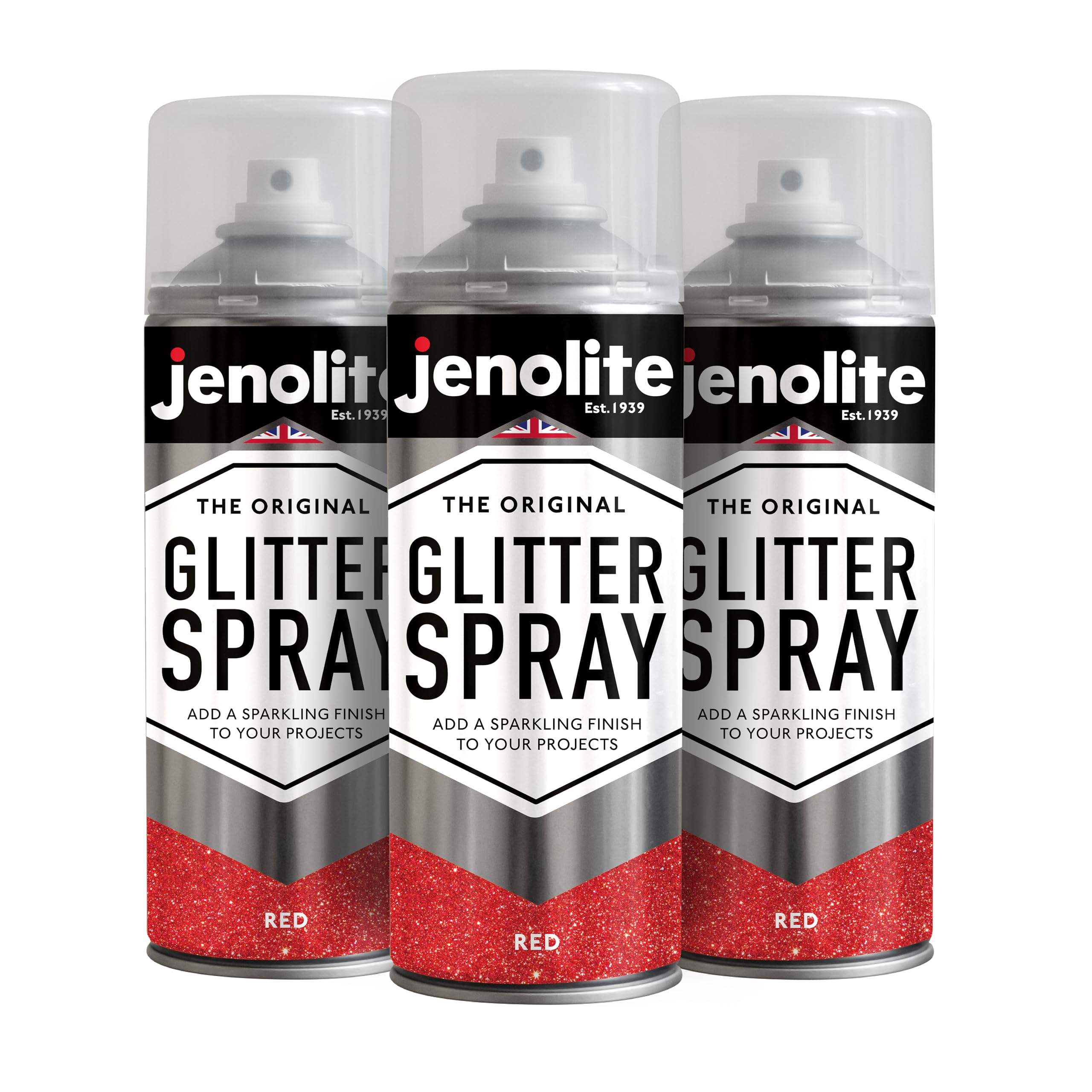 JENOLITE Glitter Spray Paint | RED | 3 x 400ml | Multi Surface Glitter Spray Paint | Ideal for Artistic Projects : Perfect for Picture Frames, Mirrors, Ornaments & Crafting